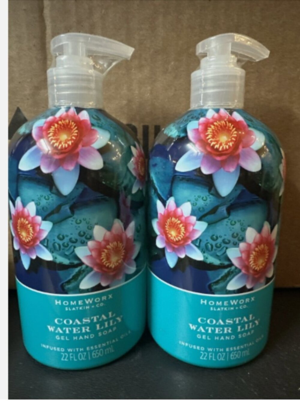 HomeWorx by Slatkin + Co. S/2 22oz Gel Hand Soap-Coastal Water Lily-NEW-H536138